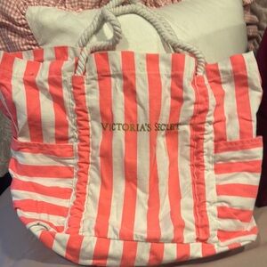 Victoria's Secret Pink and White Striped Tote Bag